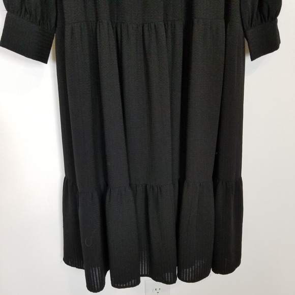 Zara Women Textured Midi Tiered Dress Sz L Black V Neck Boho Relaxed Vacation - Picture 4 of 9